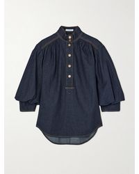 Zimmermann - Billow Gathered Denim Blouse - Lyst