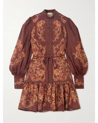ALÉMAIS - Seraphina Belted Tiered Printed Ramie Mini Dress - Lyst