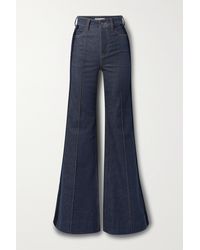Zimmermann Kaleidescope Velvet-trimmed High-rise Flared Jeans - Blue