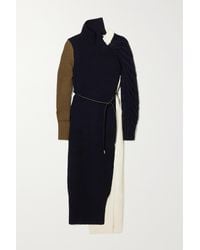 Sacai Asymmetric Belted Panelled Wool-blend Dress - Blue