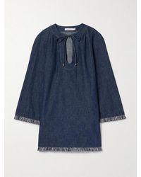 Zimmermann - Rhiannon Tie-Detailed Frayed Denim Mini Dress - Lyst