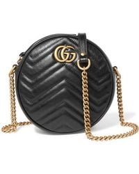 Gucci Gg Marmont Circle Schultertasche Aus Gestepptem Leder - Schwarz