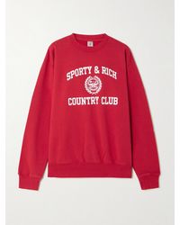 Sporty & Rich - Varsity Crest Printed Cotton-Jersey Sweatshirt - Lyst
