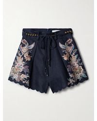 Zimmermann - Rhiannon Shorts Aus Leinen Mit Blumenprint Und Bindegürtel - Lyst