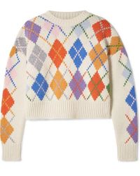Miu Miu Cropped Argyle Wool Sweater - White