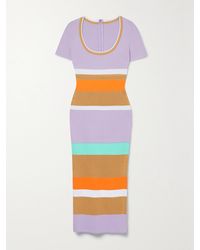 Sergio Hudson - Striped Mesh-Paneled Cotton-Blend Midi Dress - Lyst