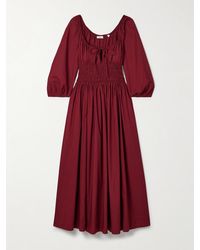 Doen - Quintessa Tie-Detailed Shirred Organic Cotton-Poplin Midi Dress - Lyst