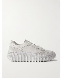 Chloé - Net Sustain Nama Embroidered Suede-Trimmed Leather Sneakers - Lyst