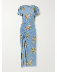 Veronica Beard - Huntleigh Gathered Floral-Print Silk-Blend Satin Midi Dress - Lyst