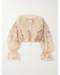 Zimmermann - Rebellion Lace-Up Ruffled Floral-Print Linen And Silk-Blend Top - Lyst