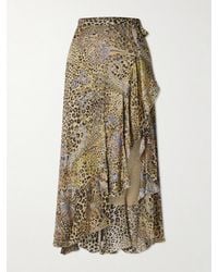 Etro - Ruffled Leopard And Paisley-Print Silk-Satin Midi Wrap Skirt - Lyst