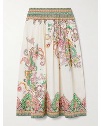 Etro - Pleather Printed Cotton-Poplin Midi Skirt - Lyst