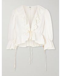 Chloé - Lace-Trimmed Ruffled Silk-Georgette Blouse - Lyst