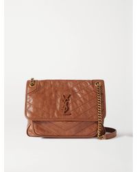 Saint Laurent - Niki Mittelgroße Schultertasche Aus Gestepptem Leder In Knitteroptik - Lyst