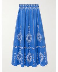 Emporio Sirenuse - Camille Astragal Embroidered Linen And Cotton-Blend Maxi Skirt - Lyst