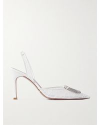 AMINA MUADDI - Camelia Crystal-Embellished Lace Slingback Pumps - Lyst