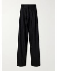 KHAITE - August Pleated Wool-Blend Flannel Straight-Leg Pants - Lyst