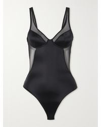 Spanx - Shaping Mesh-Trimmed Stretch-Satin Thong Bodysuit - Lyst