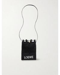 Loewe - Paula's Ibiza Leather-Trimmed Embroidered Raffia Shoulder Bag - Lyst