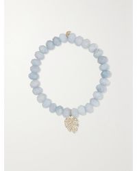 Sydney Evan - Medium Monstera Leaf 14-Karat, Aquamarine And Diamond Bracelet - Lyst