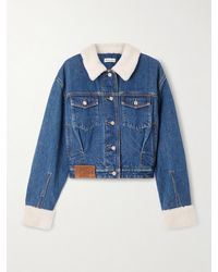 Bally - Cropped Shearling-Trimmed Padded Denim Jacket - Lyst