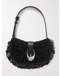 STAUD - Alana Leather-Trimmed Fringed Beaded Satin Shoulder Bag - Lyst