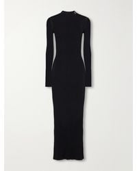 Saint Laurent - Cassandre-Embellished Ribbed Silk Midi Dress - Lyst
