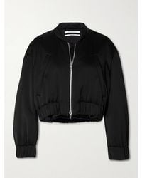 Another Tomorrow - Cropped Satin Bomber Jacket - Lyst