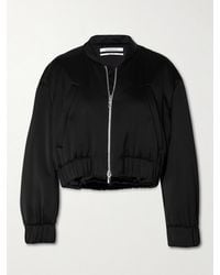 Another Tomorrow - Cropped Satin Bomber Jacket - Lyst