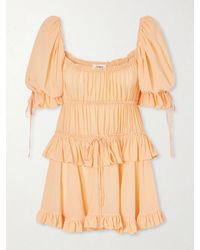 Chloé - Shirred Tiered Silk Georgette Mini Dress - Lyst