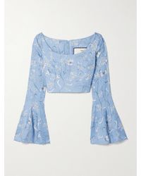 Agua Bendita - Limoncillo Lymanopoda Verkürztes Oberteil Aus Bedrucktem Leinen Mit Zierperlen - Lyst
