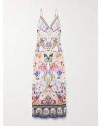 CAMILLA - Robe Longue En Lin À Imprimé Fleuri Et À Cristaux Monserate Magic - Lyst