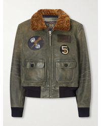 RRL - Harper Plush-Trimmed Appliquéd Leather Bomber Jacket - Lyst
