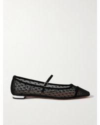 Aquazzura - Juliette Velvet-Trimmed Embroidered Mesh Ballet Flats - Lyst