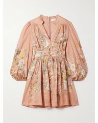 Zimmermann - Mini-Robe En Lin À Imprimé Fleuri Et À Fronces Tallow - Lyst