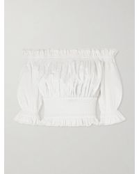 Dolce & Gabbana - Off-The-Shoulder Lace-Trimmed Shirred Cotton-Blend Poplin Top - Lyst