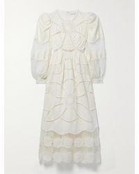 Ulla Johnson - Robe Midi En Voile De Lin Et En Coton Crocheté À Fronces Estrella - Lyst