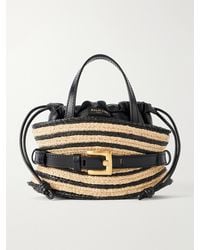Balmain - Shuffle Mini Buckled Leather-Trimmed Raffia Shoulder Bag - Lyst