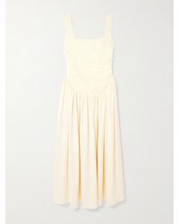 Abadia - Kaia Ruched Gathered Chiffon And Twill Midi Dress - Lyst