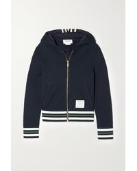 Thom Browne Striped Detail Zipped Hoodie in Blue Save 26% Womens Clothing Jumpers and knitwear Zipped sweaters 