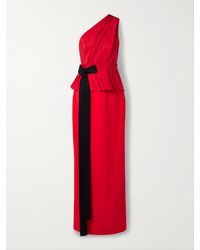 Carolina Herrera - Asymmetrische Robe Aus Crêpe Mit Ripsbandbesatz Und Raffungen - Lyst