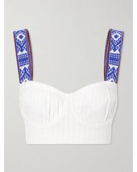 Emporio Sirenuse - Dalia Pleated Printed Linen Cropped Top - Lyst