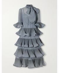 Zimmermann - Pussy-Bow Ruched Tiered Plissè Organza Midi Dress - Lyst