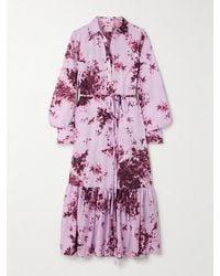 Erdem - Belted Tiered Floral-Print Cotton Midi Dress - Lyst