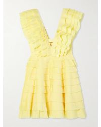 Aje. - Reflection Tiered Ruffled Plissé-Crepe Mini Dress - Lyst
