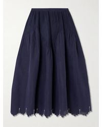 Thierry Colson - Verde Pintucked Embroidered Cotton And Linen-Blend Midi Skirt - Lyst