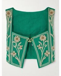 Agua Bendita - Coralina Esmeralda Appliquéd Embroidered Linen Bustier Top - Lyst
