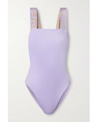 Versace Vita Jacquard-trimmed Swimsuit - Purple
