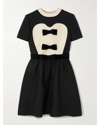 Valentino Garavani - Bow-Detailed Velvet And Ribbed Satin-Trimmed Wool And Silk-Blend Mini Dress - Lyst