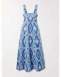 Emporio Sirenuse - Azzurra Open-Back Printed Hemp And Cotton-Blend Maxi Dress - Lyst